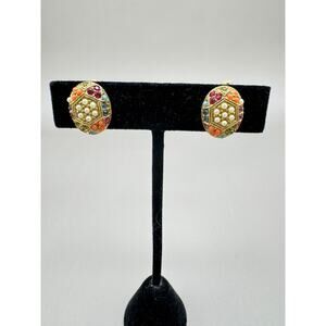 Vintage D'Orlan Dainty Crystal and Pearl Clip-On Earrings